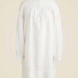 White linen popover Long Sleeve Tunic Dress lined